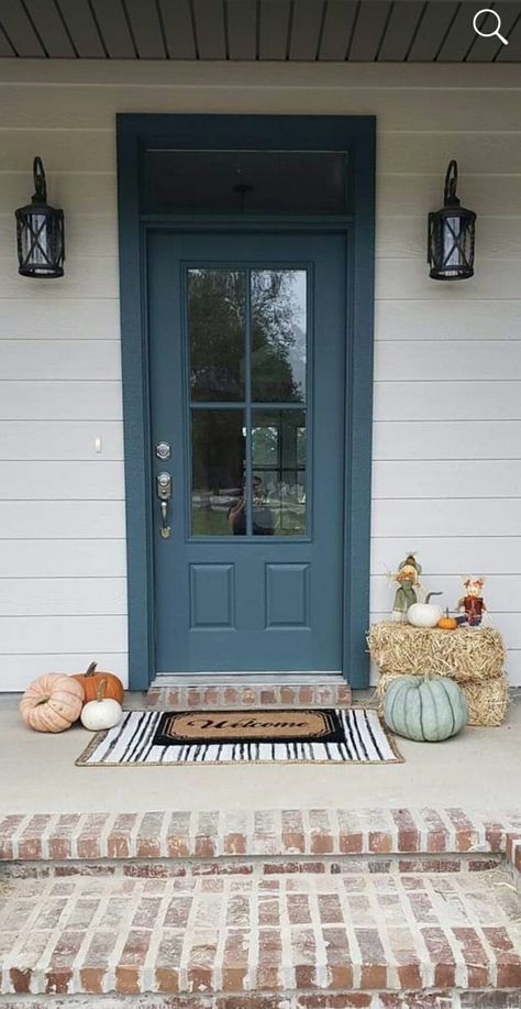 SW Stillwater blue Still Water Front Door, Painting Your Front Door, Exterior Front Door Colors, Teal Front Doors, Condo Inspiration, Teal Door, Green Front Doors, Blue Front Door, Door Paint