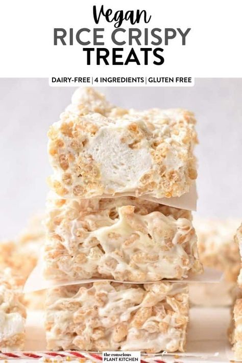 Vegan Rice Crispy Treats Rice Crispy Treats Christmas, Vegan Rice Crispy Treats, Vegan Rice Krispie Treats, Aip Baking, Crispy Treats Recipe, Rice Crispy Treats Recipe, Krispie Treats Recipe, Vegan Rice, Baking Recipes Cookies