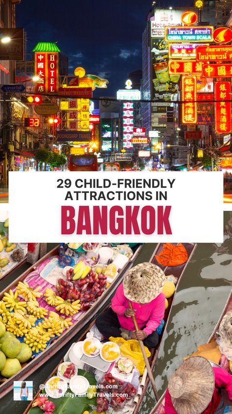 Bangkok is bustling and busy, which can make finding the right attractions for kids difficult. This article solves that by providing a curated list of child-friendly places and activities that guarantee a fun and stress-free holiday. Click here to find out how to make your family trip a success! Bangkok With Kids, Bangkok Attractions, Bangkok Itinerary, Bangkok Travel Guide, Khao San Road, Things To Do In Bangkok, Kid Friendly Restaurants, Wat Pho, Top Places To Travel