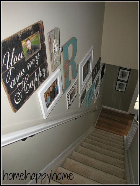 home happy home: staircase GALLERY WALL Decorating Staircase, Staircase Gallery Wall, Staircase Gallery, Stairway Wall, Gallery Wall Staircase, Hall Stairs, Staircase Wall Decor, Stairway Decorating, Stair Wall