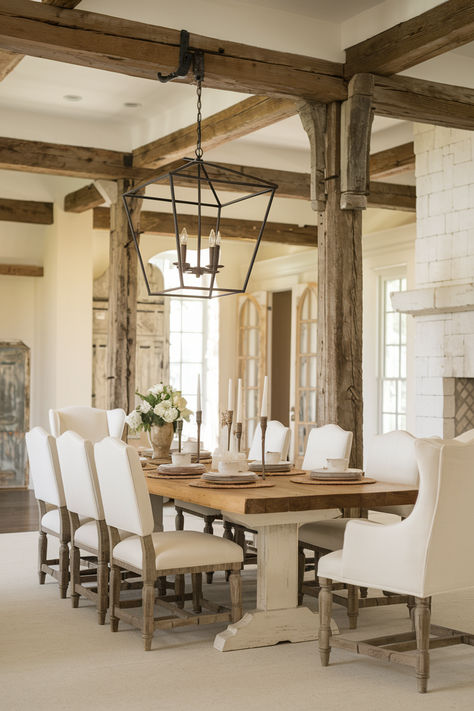 Gorgeous White Dining Rooms Timeless Dining Room Table, White Dining Rooms, White Dining Room Ideas, Dining Room French Doors, Timeless Dining Room, Living Dining Room Combo, French Country Dining Room, Dining Room French, Provincial Home