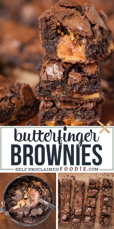 Butterfinger Brownies Easy, Better Than Anything Brownies, Halloween Brownie Recipes, Butterfinger Brownies, Butterfinger Dessert, Chocolate Peanut Butter Dessert, Butter Finger Dessert, Peanut Butter Dessert, Halloween Brownies