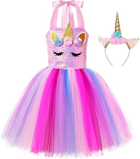 Rainbow Unicorn Costume, Unicorn Birthday Dress, Girl Unicorn Costume, Costume For Girls, Unicorn Themed Birthday Party, Colorful Unicorn, Unicorn Flowers, Unicorn Outfit, Halloween Party Outfits