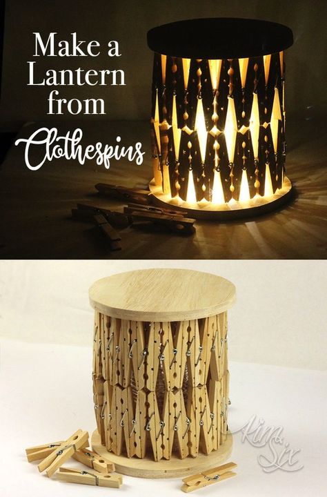 How to make a simple lantern out of clothes pins.. using hot glue!  This is genius! What a great wooden upcycle! Clothespin Lantern, Diy Candle Lantern, Make A Lantern, Simple Lantern, Clothespin Crafts Christmas, Clothespin Diy Crafts, Clothespins Diy, Wooden Clothespin Crafts, Clothespin Art