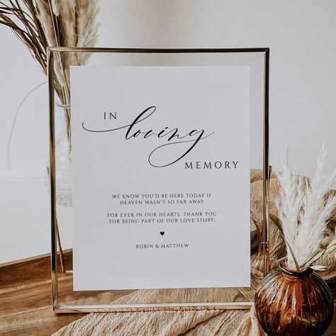 Elegant In Loving Memory Wedding Sign  Zazzle In Memory Wedding, Memory Wedding Sign, In Loving Memory Wedding, Loving Memory Wedding, Class Reunion Decorations, Reunion Decorations, Memory Wedding, Wedding Memorial Sign, Tabletop Signs