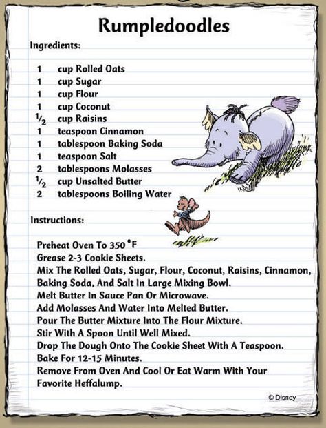 A heffalump’s favorite cookie - Rumpledoodles recipe Cartoon Recipe, Disney Inspired Recipes, Disney Themed Food, Disney Movie Night Dinner, The Hundred Acre Wood, Movie Night Dinner, Disney Dishes, Disney Inspired Food, Disney Desserts