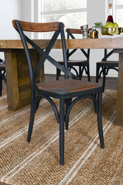 Chairs For Dark Wood Dining Table, Industrial Dining Table And Chairs, Modern Farmhouse Dining Room Chairs, Black And Wood Chairs, Metal Chairs With Wood Table, Dark Wood Dining Chairs, Rustic Modern Dining Chairs, Industrial Kitchen Chairs, Black Wood Kitchen Chairs