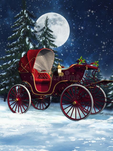 Carriage Illustration, Christmas Carriage, Christmas Europe, Forest At Night, Tablecloth Christmas, Picnic Dinner, Christmas In Europe, Night Illustration, Banquet Party