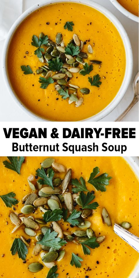 Vegan Creamy Butternut Squash Soup, Whole Foods Butternut Squash Soup, Fall Soup Recipes Paleo, Vegan Squash Soup Recipes, Plant Based Butternut Squash Soup, Df Butternut Squash Soup, Clean Food Crush Butternut Squash Soup, Butternut Squash Soup Whole 30, Easy Vegan Butternut Squash Soup