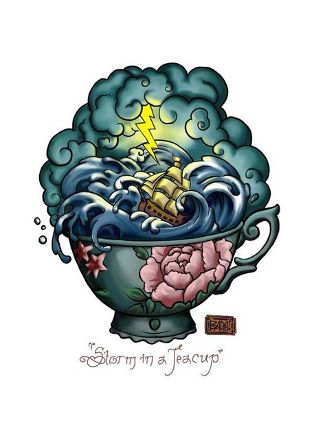 Storm in a Teacup by Bhavasindhu on deviantART Storm In A Tea Cup Tattoo, Storm In A Teacup Tattoo Meaning, Storm In A Teacup Drawing, Tempest In A Teacup Tattoo, Storm In A Teacup Tattoo, Storm Tattoos, Tea Cup Drawing, Tea Tattoo, Teacup Tattoo