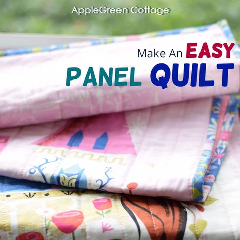 Make the easiest quilt, even if you are new to quilt making! See how to make a quilt with panels, find out what is a fabric panel, how to quilt a fabric panel and more. This easy quilting tutorial will show you how to make a quilt from a panel - plus a lot of beginner quilting with panels do's and dont's. See how to start quilting the easiest way -now! Quilt With Panels Ideas, Quilts Made With Panels, Quilt Panel Border Ideas, Baby Quilt Panels, Beginner Quilting, Easy Quilting, Panel Quilt Patterns, Lap Quilt Patterns, How To Quilt