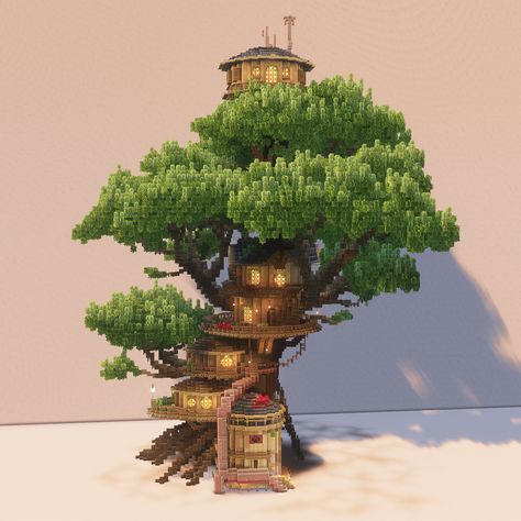 Tree Base Minecraft, Mushroom Treehouse Minecraft, Jungle Tree House Minecraft, Minecraft Treehouse Ideas, Tree House Minecraft, Treehouse Village, Aesthetic Minecraft Builds, Minecraft Tree, Mc House