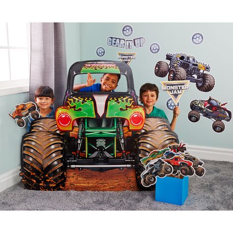 Monster Jam Stand-up Monster Truck Birthday Party Ideas, Truck Birthday Party Ideas, Monster Jam Birthday Party, Monster Truck Birthday Party, Monster Jam Birthday, Monster Jam Party, Truck Theme Birthday, Monster Truck Theme, Cardboard Standup