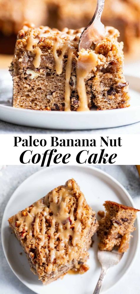 Paleo Coffee Cake, Banana Coffee Cake, Paleo Baking Recipes, Maple Icing, Banana Coffee Cakes, Paleo Cake, Grain Free Desserts, Banana Coffee, Cinnamon Coffee Cake