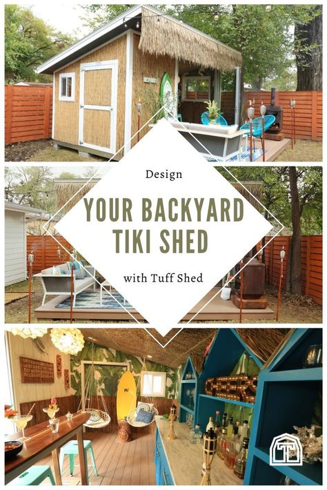 Tiki Bar Shed Ideas, Tiki Hut Ideas Backyards, Tiki Shed Ideas, Tiki Yard Ideas, Tiki Shed, Garden Tiki Bar, Bar Sheds Ideas Backyards, Bar Shed Backyard, Tiki Backyard Ideas