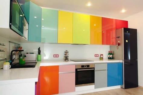 Interior Design Kitchen Contemporary, Rainbow Kitchen, Simple Kitchen Design, Modern Cupboard Design, Kitchen Cupboard Designs, Modern Kitchen Cabinet Design, Kitchen Interior Design Decor, Kitchen Interior Design Modern, Kitchen Design Plans