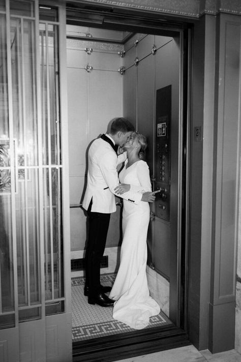 Wedding Photos Elevator, Old Money Prom Photoshoot, Capitol Wedding Photos, Elevator Elopement Photos, Wedding Elevator Picture, Old Money Wedding Pictures, Old Money Elopement, Elevator Wedding Photo, Elevator Editorial