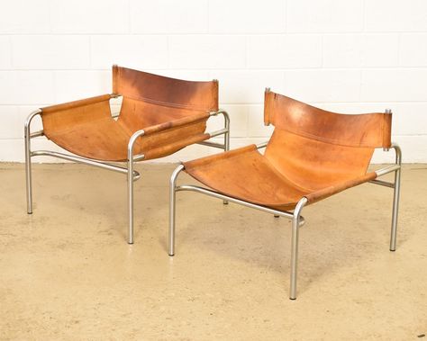 Cognac saddle leather Model 250 lounge chair by Walter Antonis, 1960s Saddle Leather Chair, Modern Retro Furniture, Bauhaus Furniture, Leather Sofa Chair, Leather Chairs, Lounge Chair Design, Steel Chair, Luxe Interiors, Saddle Leather