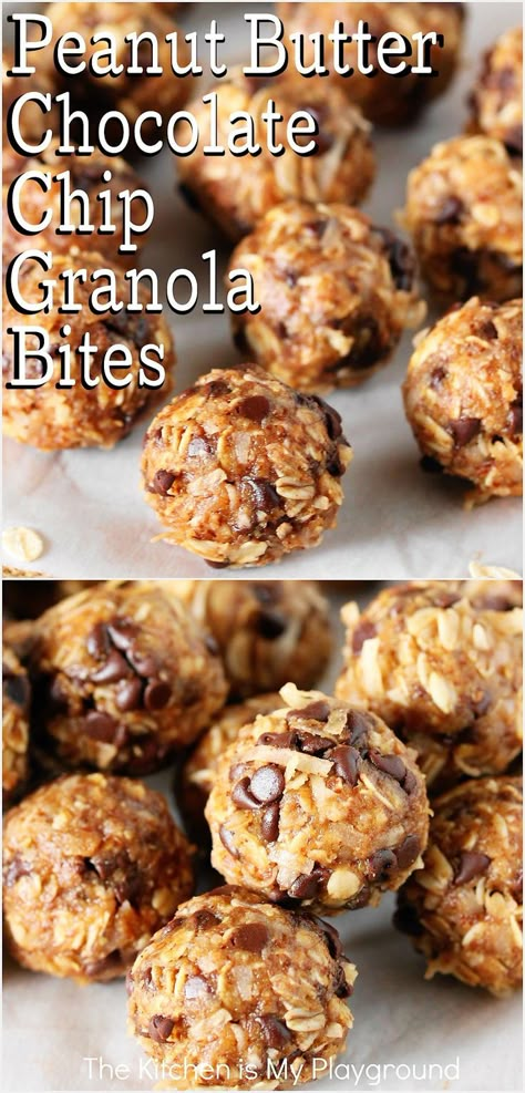 Peanut Butter Chocolate Chip Granola Bites Nut Free Kids Snacks, After School Lunch, Peanut Butter Chocolate Chip Granola, Oats And Chocolate Chips, Oats And Chocolate, Chocolate Chip Granola, Amazing Cookie Recipes, Kids Snack Food, Granola Bites