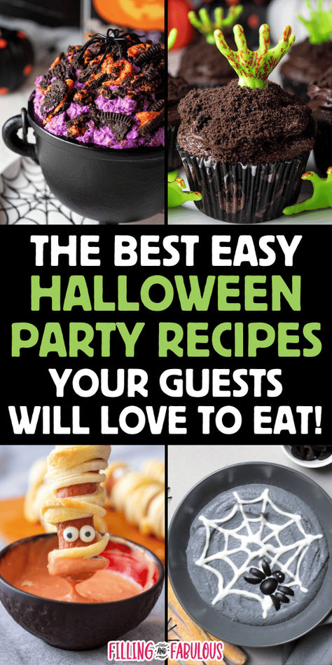 Looking for easy Halloween recipes that everyone will love? These Halloween party appetizers and Halloween party recipes for dessert are perfect for both kids and adults. From spooky finger foods to easy Halloween snacks for a party, this collection has everything you need for a fun and festive gathering! Halloween Finger Foods Easy, Easy Appetizers Halloween, Halloween Appetizers Easy For Adults, Easy Snacks For Halloween Party, Easy Halloween Appetizers For Adults, Halloween Desserts For Adults, Easy Halloween Appetizers For A Party, Spooky Appetizers For Halloween, Easy Halloween Finger Foods