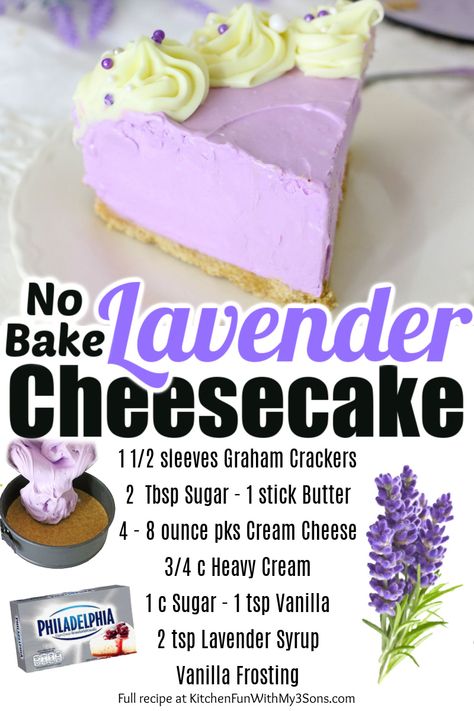 Baking With Lavender, Lavender Cheesecake Recipe, Vanilla Dessert Recipes, Lavender Cheesecake, Lavender Ideas, Lavender Dessert, Vanilla Dessert, Blackberry Lavender, Kitchen Witch Recipes