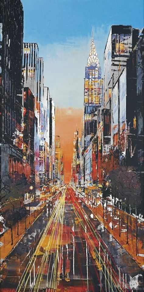 Electric City - Paul Kenton Perspective Artists, Paul Kenton, New York Cityscape, Building Painting, City Painting, Art Consultant, Art Theme, Gcse Art, Post Impressionists