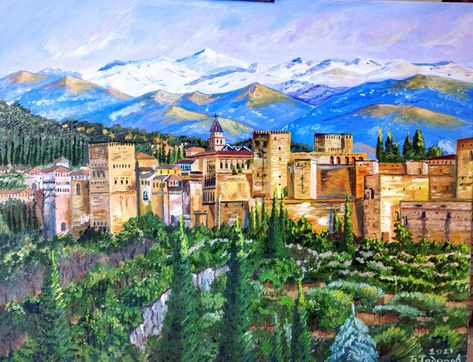 Alhambra Painting, Alhambra Granada, Architecture Drawing Art, Create Art, Canvas Art Painting, Architecture Drawing, Granada, Creating Art, Palace