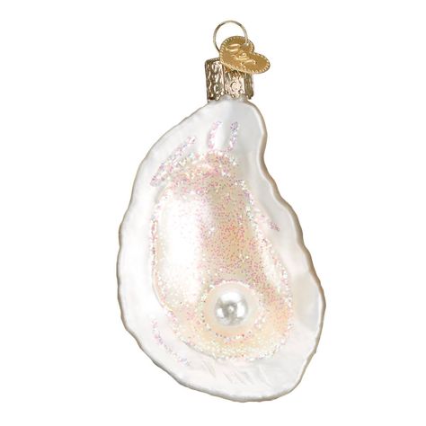 Oyster with Pearl Ornament Oyster With Pearl, Oyster Ornament, Coastal Christmas Tree, Pearl Ornaments, Oyster Shell Crafts, Old World Christmas Ornaments, Beachy Christmas, Oyster Pearl, Shell Ornaments