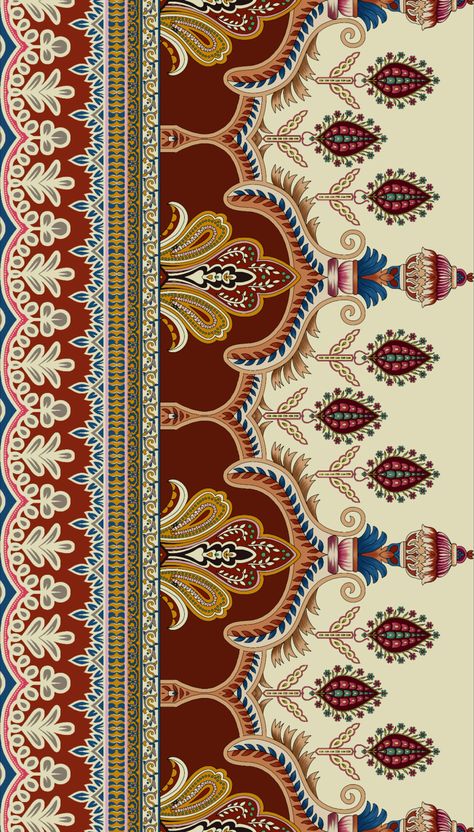 Mughal Flower Pattern, Asian Design Pattern, Daman Design, Digital Border, Ethnic Pattern Design, Beautiful Flower Drawings, Design Pattern Art, Fabric Print Design, Mughal Art