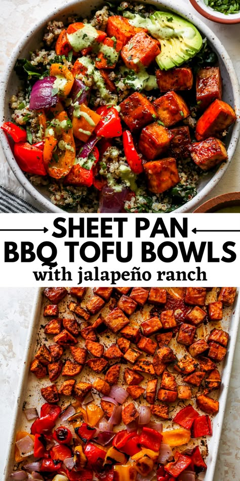 Vegetarian Sheet Pan Recipes, Plant Based Sheet Pan Recipes, Baked Tofu And Veggies, Plant Based Summer Recipes, Vegetarian Sheet Pan Dinners, Baked Tofu Recipes, Vegan Sheet Pan Dinners, Bbq Bowl, Sheet Recipes