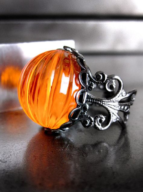 Neon Orange Pumpkin Ring, Halloween Jewelry, Day Glo Bright Orange Cocktail Ring, Black Gunmetal Adjustable Ring, Dark Goth Gothic Ring Pumpkin Ring, Pumpkin Jewelry, Orange Cocktails, Halloween Ring, Orange Ring, Pumpkin Gift, Orange You Glad, Gothic Rings, Orange Pumpkin