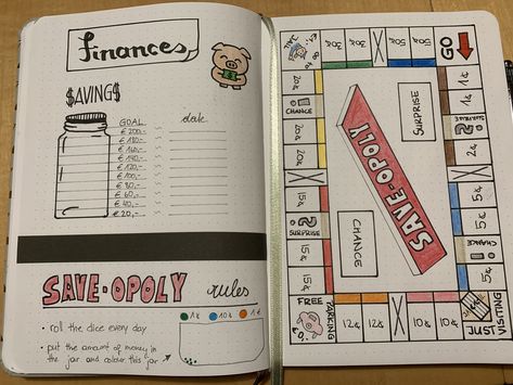 Save Opoly, Money Journal Ideas, Hobonichi Ideas, Journal 2023, Money Saving Methods, Drawing Help, Journal Stuff, Savings Challenge, Scrapbook Journal