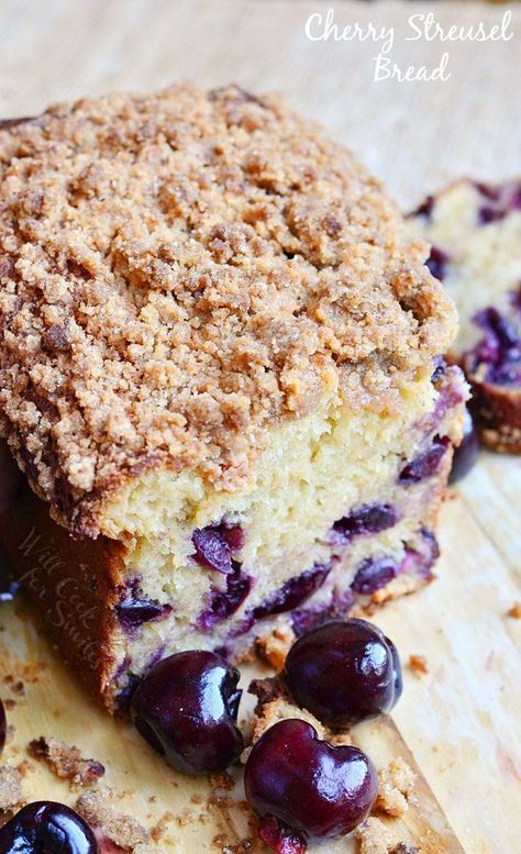 Cherry Streusel Bread 2 from willcookforsmiles.com Cherry Brownie Bread, Fresh Cherry Bread, Black Cherry Muffins, Recipes Using Fresh Cherries, Bing Cherry Recipes, Fresh Cherry Cake, Cherry Quick Bread, Brownie Coconut, Cherry Streusel