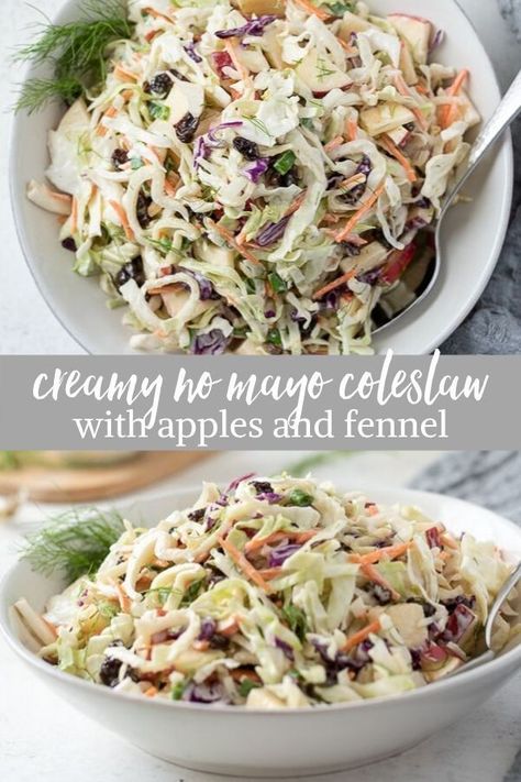 Addictive Cabbage, Coleslaw With Apples, Slaw With Apples, No Mayo Coleslaw, Apple Coleslaw, Fennel Slaw, Fennel Recipes, Coleslaw Dressing, Spinach Salad Recipes