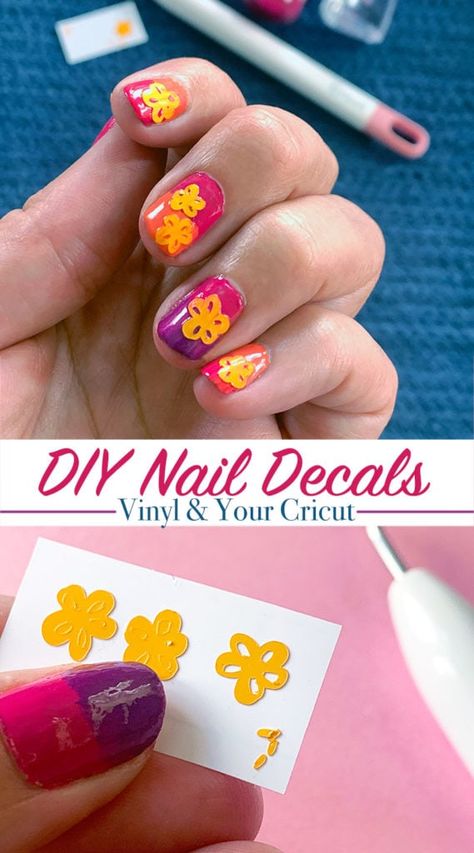 Easy DIY Floral Nail Decals with Vinyl and Cricut - 100 Directions Nail Designs With Cricut, Cut Nail Designs, Cricut Nail Decals Diy, Vinyl Nail Art, Diy Nail Stickers, Nails Decals, Nail Decals Designs, Art Cricut, Artsy Crafts