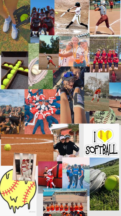 Softball And Basketball Wallpaper, Softball Aesthetic Wallpaper Collage, Softball Aesthetic Wallpaper Iphone, Wallpaper Backgrounds Softball, Softball Phone Backgrounds, Softball And Volleyball, Softball Collage, Softball Wallpapers, Cute Sporty Hairstyles