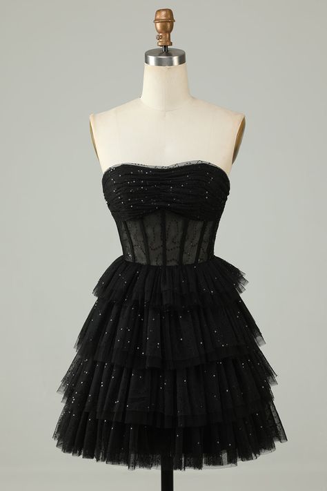 Zapaka Women Black Homecoming Dress A Line Strapless Open Back Corset Short Party Dress – ZAPAKA Small Prom Dresses Short, Gorgeous Prom Dresses Short, Unique Homecoming Dresses Vintage, Cute Short Dresses For Prom, Trendy Prom Dresses Short, Cute Hoco Dresses Short, Black Hoco Dress Short, Short Dresses For Prom, Dresses For Hoco