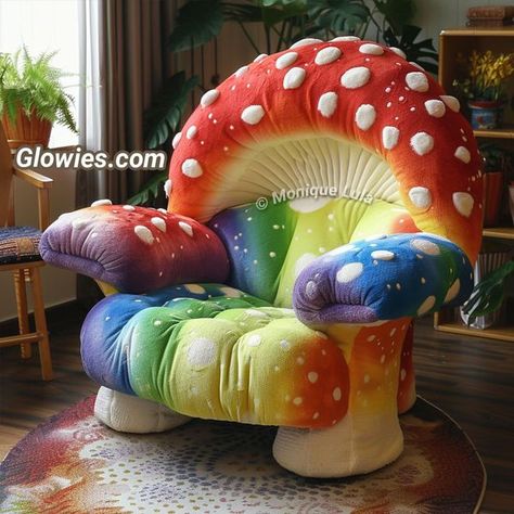 Enchanted Forest Bedroom, Mushroom Chair, Monique Lula, Rainbow Mushroom, Forest Bedroom, Backyard Getaway, Crochet Mushroom, Mushroom Decor, Taste The Rainbow