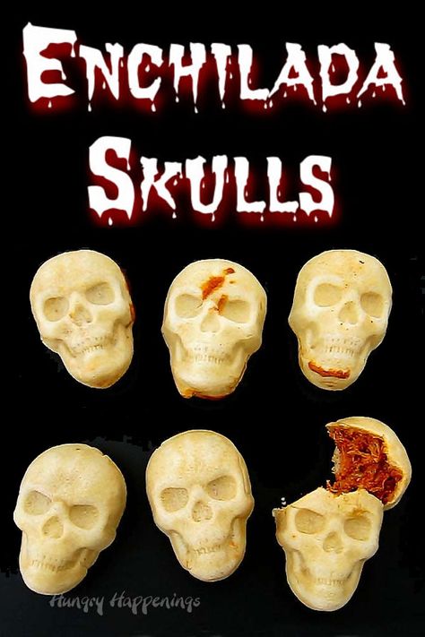 Halloween Entrees Recipes, Halloween Skull Food Ideas, Halloween Skull Food, Halloween Themed Mexican Food, Skull Shaped Food, Halloween Molds Food, Skull Mold Food Ideas, Skull Gnocchi, Halloween Taco Party