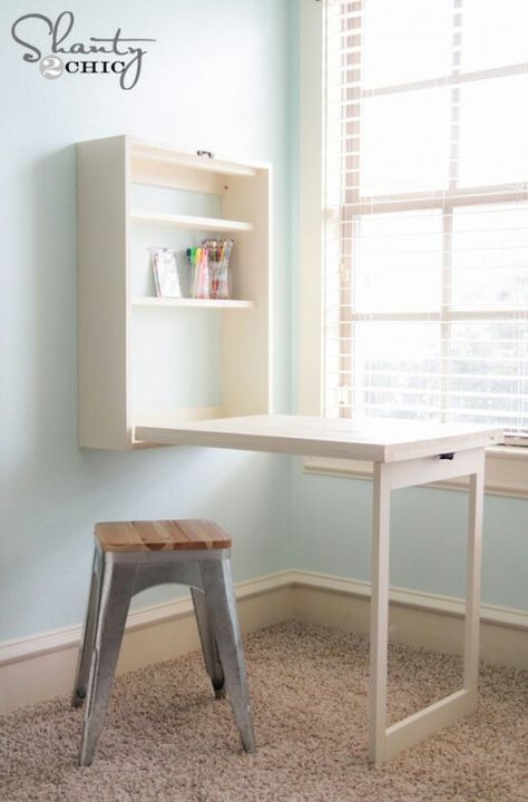 Murphy Desk, Small Space Office, Small Room Design, Small Dining Table, Cool Ideas, Beginner Woodworking Projects, Diy Desk, Small Dining, Sewing Table