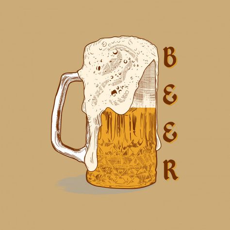 Beer Vintage Illustration, Pub Golf, Beer Drawing, Draught Beer, Beer Games, Mug Of Beer, Beer Illustration, Cocktail Illustration, Christmas Nail Stickers