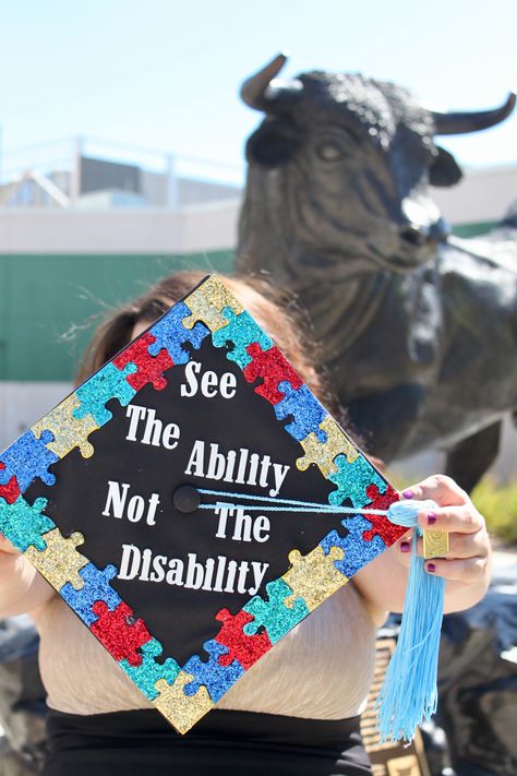 She got her Master's Degree in special education. This was her graduation cap! Masters Education Graduation Cap, Ota Cap Decoration, Cota Graduation Cap, Masters Graduation Cap Education, Ota Graduation Pictures, Special Education Caps Graduation, Masters Graduation Cap Aba, Ota Graduation Cap Ideas, Special Education Graduation Cap Ideas