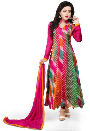 Lehriya Kurti Designs, Tissue Anarkali, Pink Anarkali Suits, Anarkali Patterns, Pink Anarkali, Haldi Outfits, Bandhani Dress, Simple Kurta Designs, Dress Neck Designs