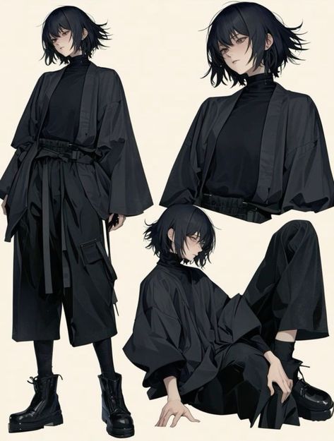 Cyberpunk Outfit Inspiration, Japan Clothes Style, Male Oc Drawings Character Design, Character Outfits Drawing, Anime Clothes Outfits, Art Outfits Drawing, Black Hairstyles Drawing, Anime Outfits Ideas, Clothes Concept Art