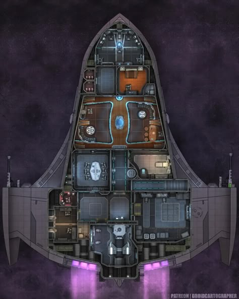 Spectre-class Starship [40x50] : battlemaps Underground Dungeon, Sci Fi Rpg, Ship Map, Dnd World Map, Spaceship Interior, Star Wars Spaceships, Star Wars The Old, Dungeon Master's Guide, Starship Concept