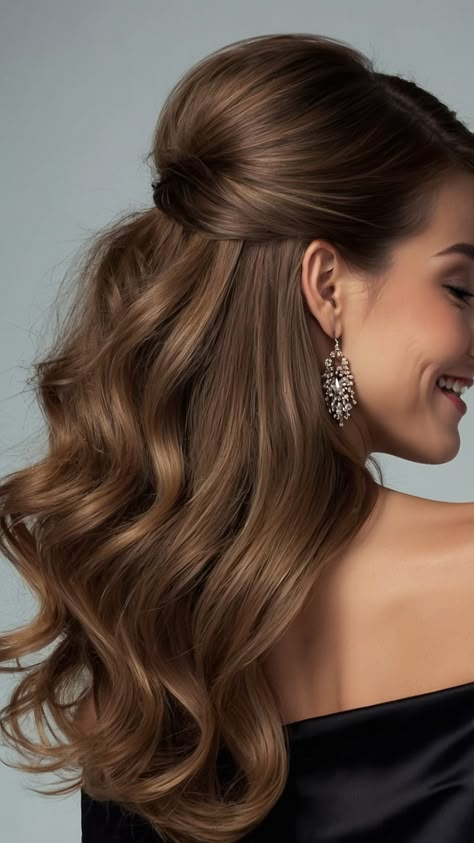 Hairstyles For Formal Occasions, Evening Wedding Hairstyles Guest, Semi Formal Long Hairstyles, Hairstyles For Tuxedo Women, Mid Length Hair Styles For Wedding Guest, Elegant Hairstyles For Round Faces, Hair Styles For Black Dresses, Formal Gown Hairstyles, Hairstyles Formal Elegant Down