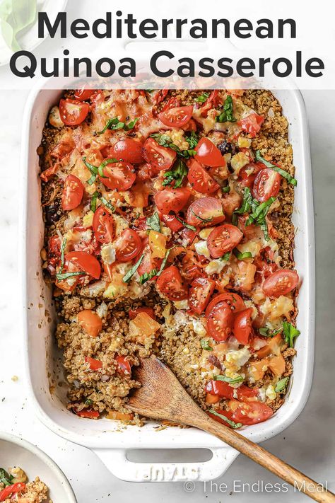 Dump And Bake Quinoa Casserole, Quinoa Casserole Vegetarian, Mediterranean Casserole Recipes, Mediterranean Casserole, Vegetarian Quinoa Recipes, Quinoa Casserole Recipes, Dinner Veggies, Mediterranean Vegetarian, Quinoa Recipes Dinner