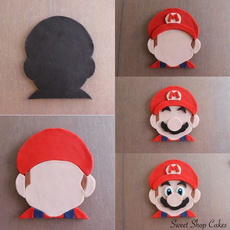 Super Mario fondant tutorial                                                                                                                                                                                 More Mario Fondant Tutorial, Mario Face Cake, Super Mario Bros Cake Ideas, Super Mario Cupcakes, Mario Crafts, Mario Birthday Cake, Mario Bros Cake, Birthday Party Boy, Super Mario Cake