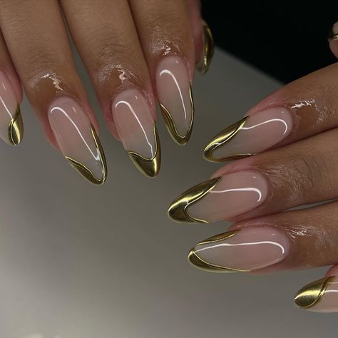 Gold😍🫣 #nails #gelx #nailsofinstagram #nailtech #nailsnailsnails #nailart #nailaddict #naildesigns #nailporn #nailjunkie #nailartist #nailinspo #nailideas #frenchies #vancouver #trend #chromenails #chrome Gold Chrome Ombre Nails, Gold Tip Chrome Nails, Gold Chrome Tips Nails, Gold Chrome Nail Designs, Short Gold Chrome Nails, Gold French Tip Nails Coffin, Silver Chrome Tip Nails, Gold Chrome French Tip Nails Coffin, Gold Chrome Line Nails