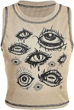 Slim Fit Crop Top, Sleeveless Tops Summer, Eye Print, Print Tank Top, Cropped Tops, Crop Tank Top, Swaggy Outfits, Sleeveless Crop Top, Really Cute Outfits